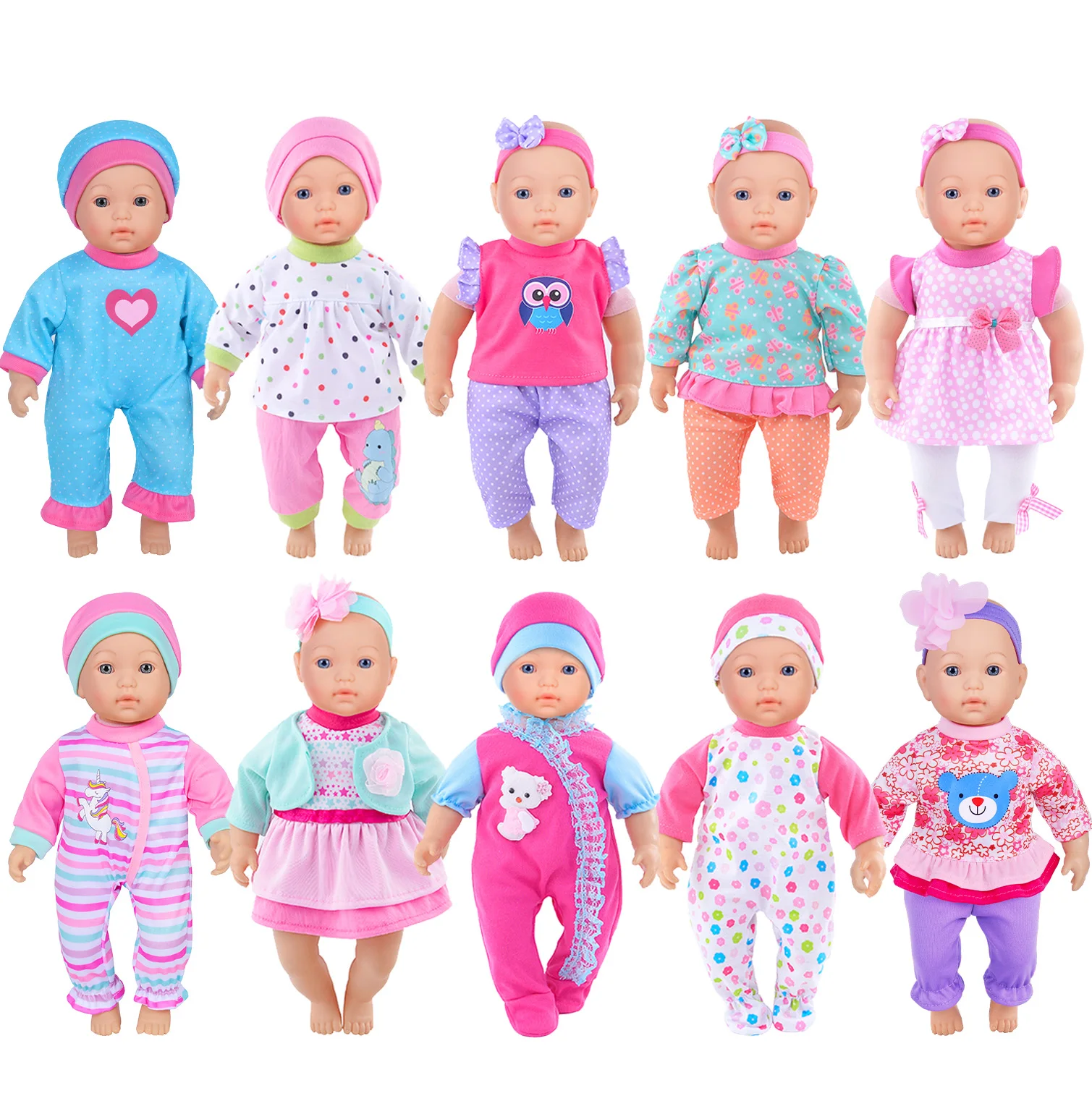 10 Sets Baby Doll Outfits Clothes Accessories for 10 Inch Baby Doll 12 Inch New born Baby/alive baby doll 14 inch doll (No doll)