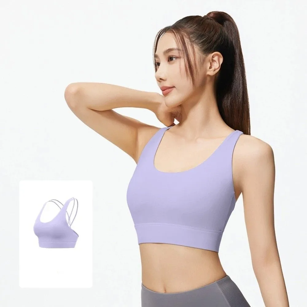 

Cross Mesh Belt Women's Sports Yoga Bra Shockproof Anti-shake Yoga Underwear Built-in Fixed Pad Jogging Seamless Vest Yoga Gym