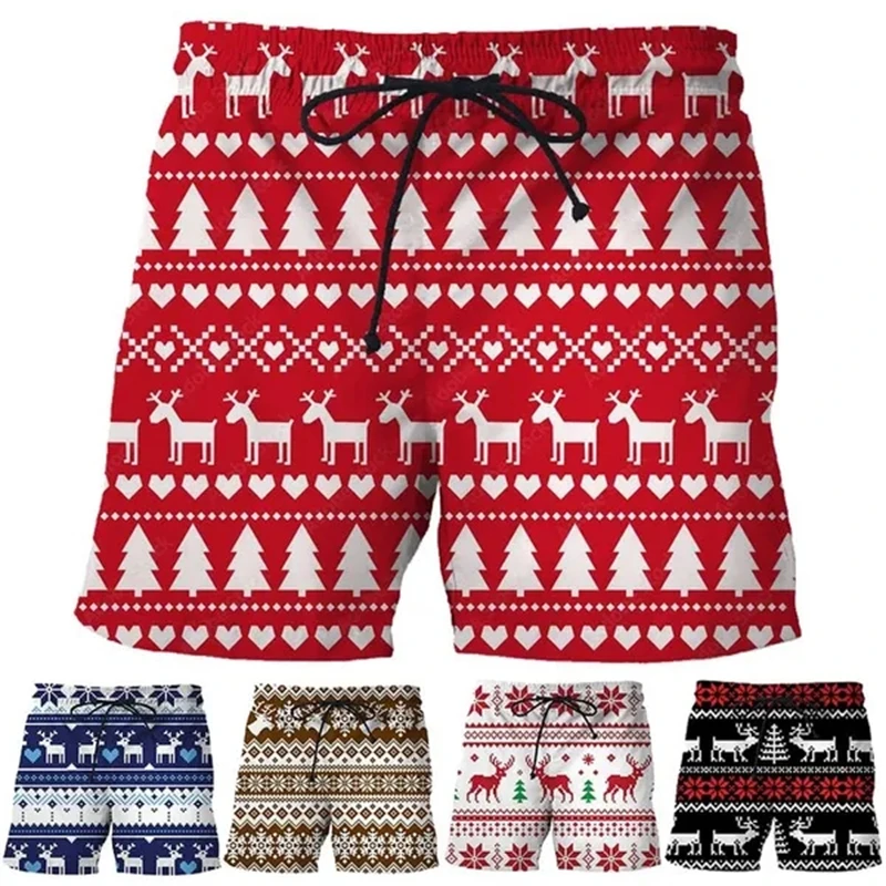 

New Fashion Christmas Reindeer Tree Snowflakes Patterns 3D Print Men Shorts Personality Hip Hop Harajuku Style Cool Beach Shorts