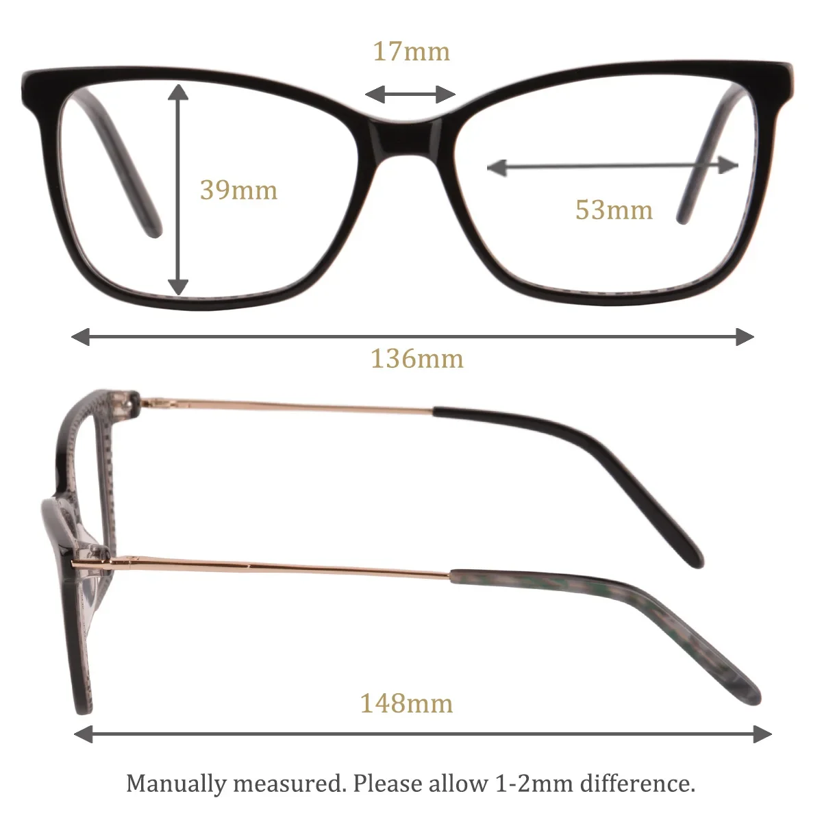 Prescription Glasses Women Smart Multifocal Progressive Glasses Women Acetate Metal Frame Multifocal Glasses Near and Far