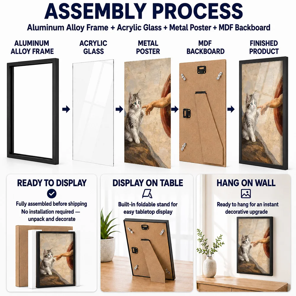 The Creation Of Kitten Metal Poster With Aluminum Alloy Frame Personalized Nature Tribute Wall Art Ideal For Pet Owners In Cabin