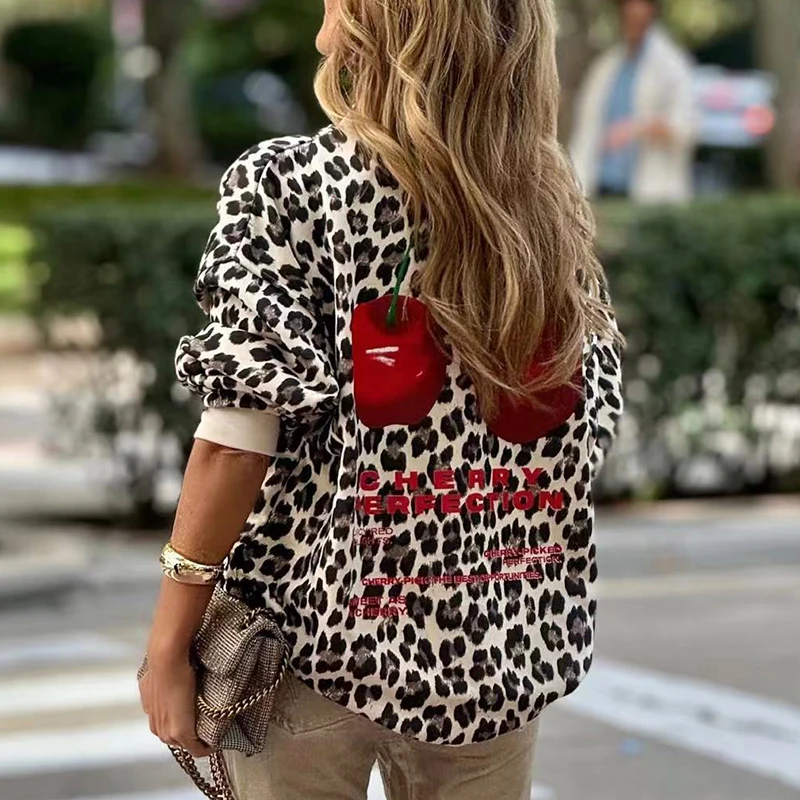 Women Leopard Print Sweatshirts 2024 Fashion Vintage O-neck Casual Long Sleeve Harajuku Pullover Loose Temperament New Pullover