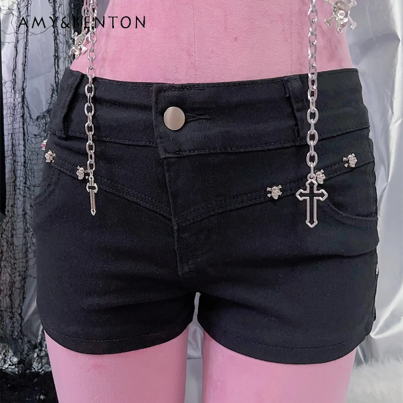 

Original Design 2025 Summer Autumn New Black Y2K Women's Pants Punk Dark Gothic Hot Girl Sweet Cool Sexy Rivet Shorts Ladies