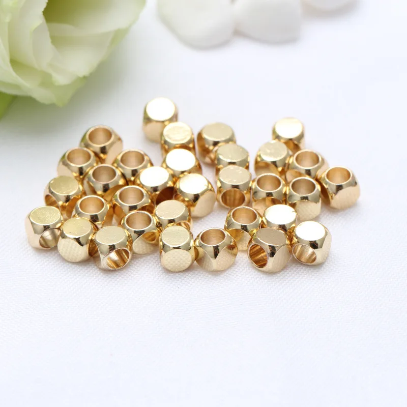 20pcs/lot 2-5mm 14K Gold Plated Brass Cube Square Shape Beads Bulk Spacer Beads For Jewelry Making DIY Findings