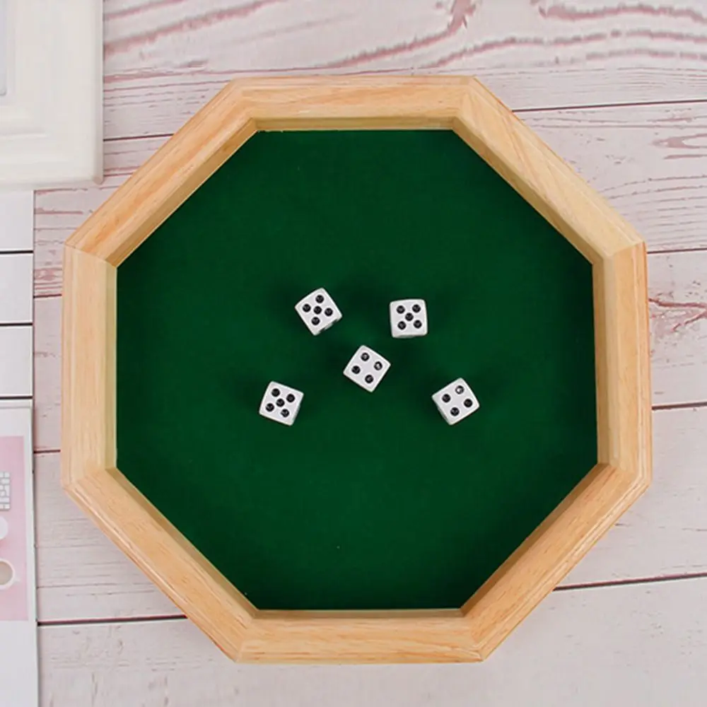 Green Octagonal Dice Tray Table Games Durable Wooden Dice Tray Portable Drinking Games Coin Tray Entertainment Products