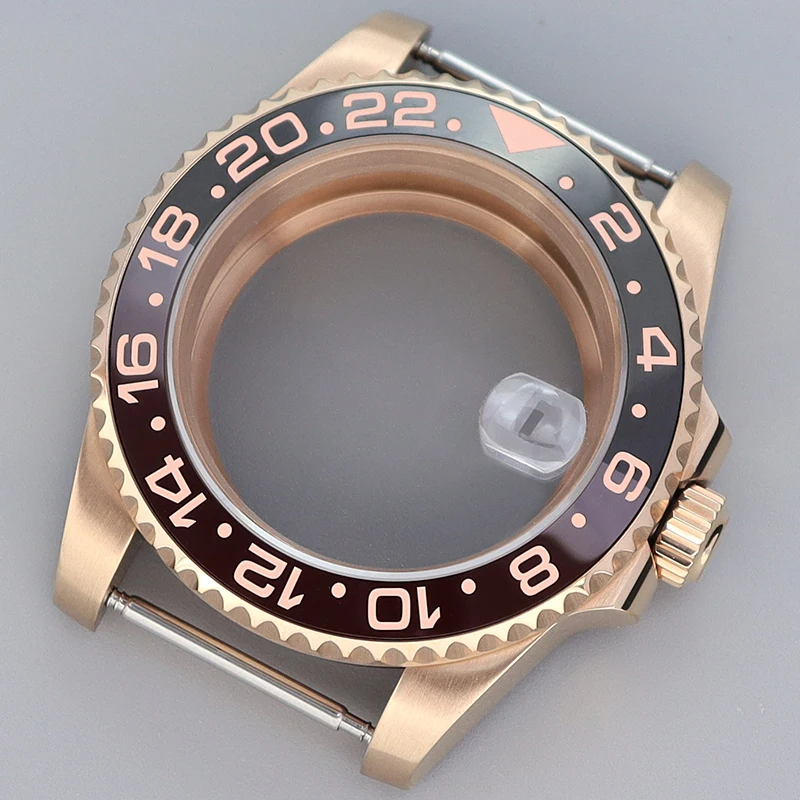 

40mm NH35 Watch All Rose Gold Steel Case Sapphire Crystal Fit Seiko NH35 NH36 8205 8215 Eta 2824 Movement 28.5mm For GMT MASTER