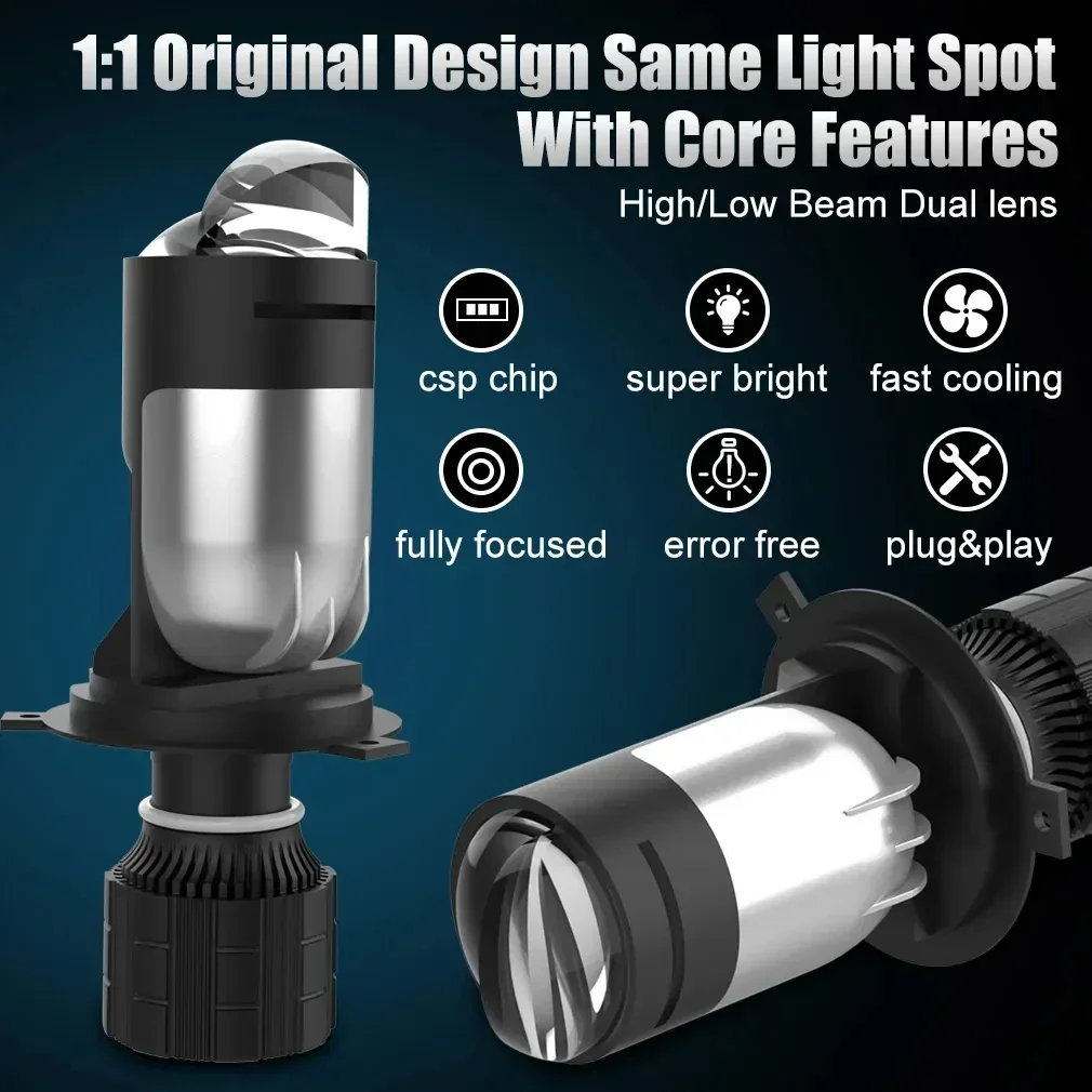 H4 Lens Headlights 160W 90000LM Auto Lamp Mini Lens LED 9003 HIB2 Bulbs Car Motorcycle Dual Projector Len LED Automotive 12V 24V