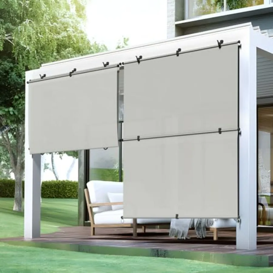 

8'W x 6'H Outdoor Patio Shades Foldable Roller Blinds 220 GSM Sun Shade Roll Up Porch Screens Exterior Shade Cloth for Deck Per