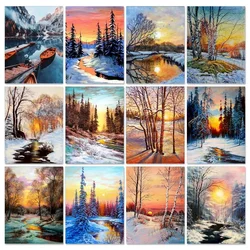 115518 Painting By Number Canvas Kits DIY Winter Snow Scenery Unframe Coloring By Numbers Landscape Handpainted