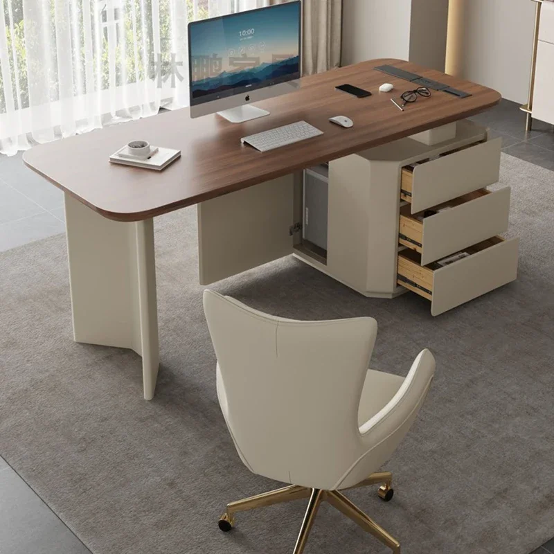 Cream Style Vintage Office computer desk Home Study Computer desk Wood Beauty Salon Consulting organizer Mesa Office Furniture solid wood retro barber shop mirror hair salon mirror table wall mounted makeup single side mirror frame hair salon landing tool