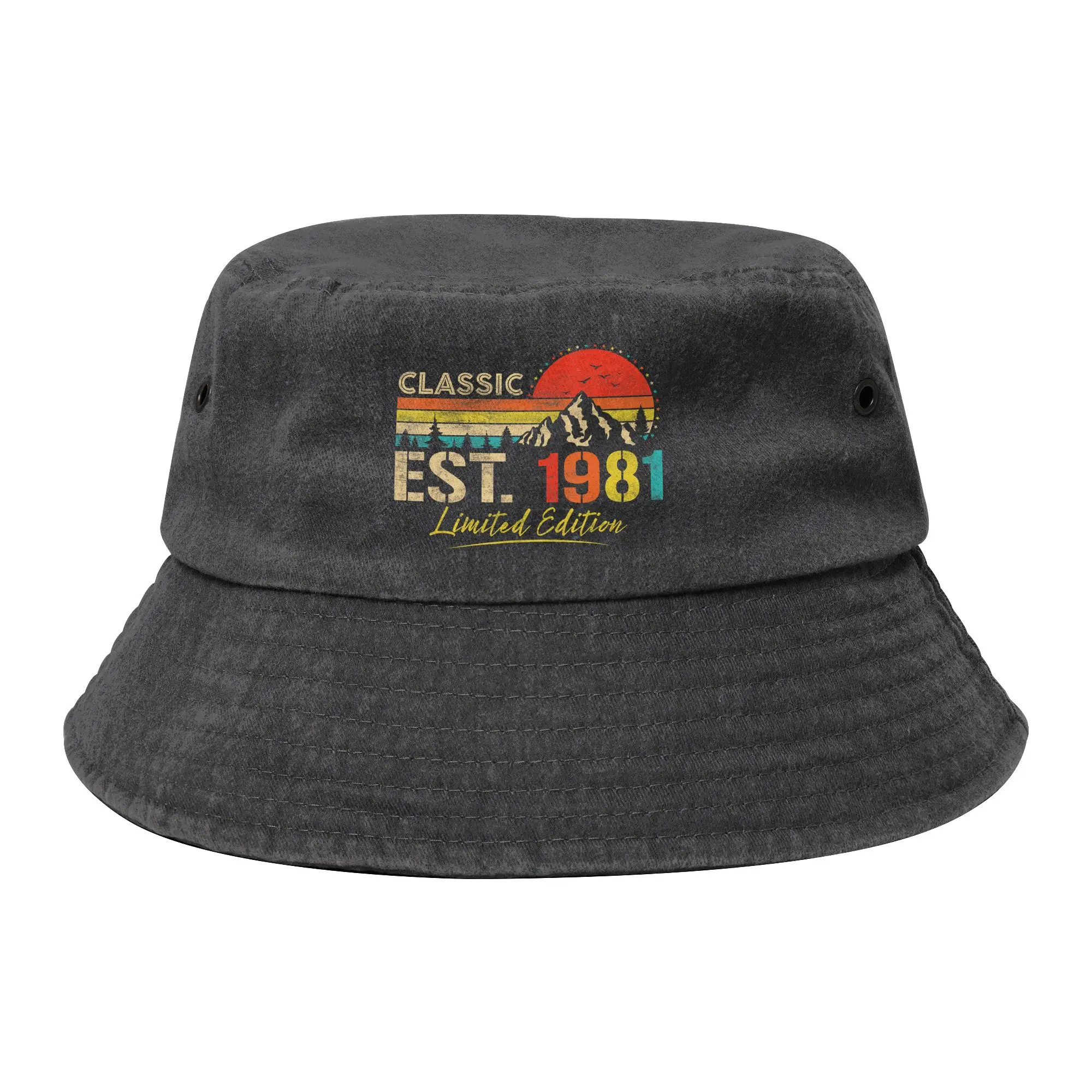 Classic Est 1981 Limited Edition Bucket Hat for Teen Travel 45th Birthday Distressed Denim Washed Floppy Hat Camping Fishing Cap