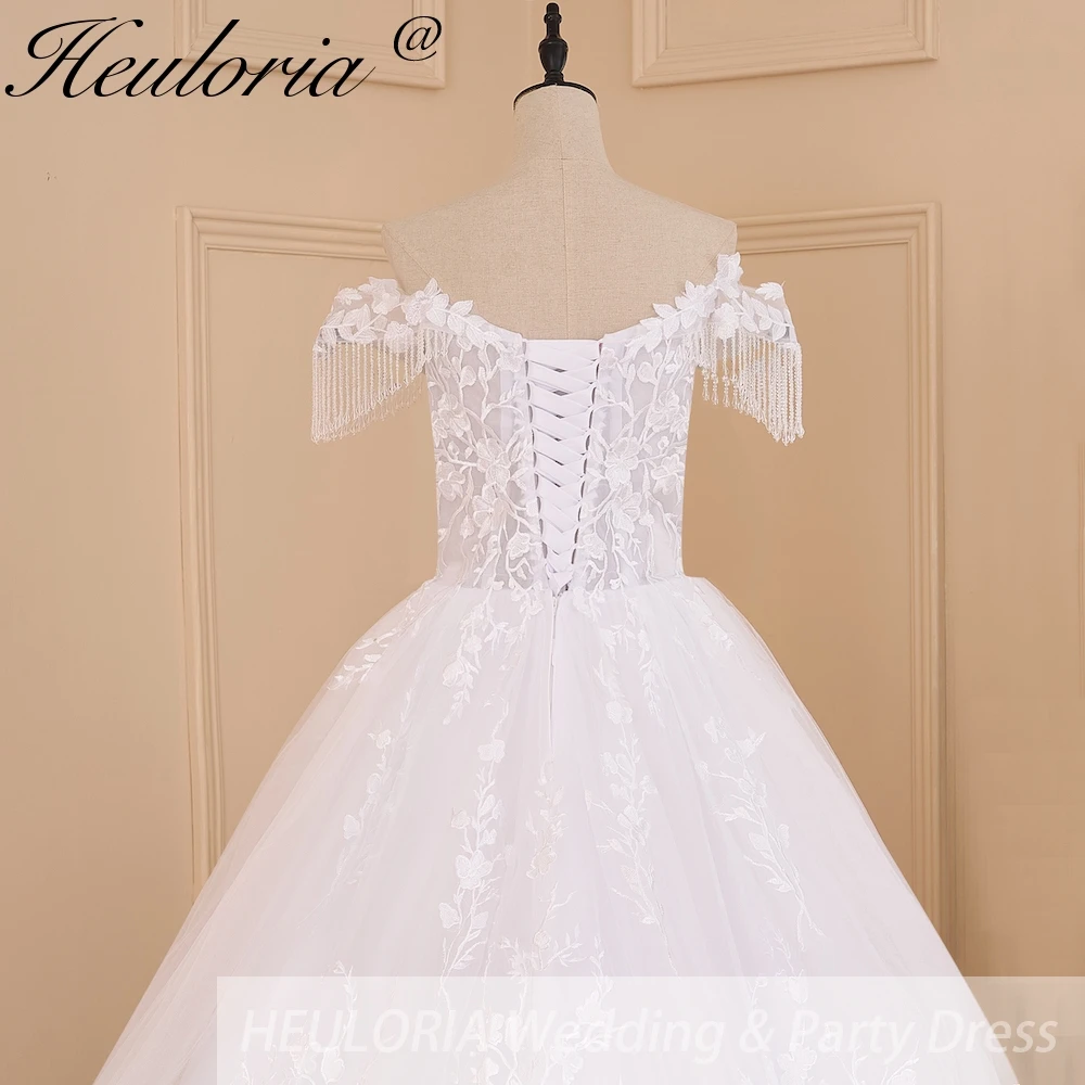 HEULORIA vintage Wedding Dress off shoulder lace applique beading bride dress plus size lace up robe de mariee court train