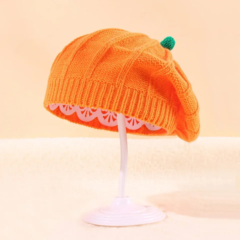 

2025 Halloween Pumpkin Knit Beret - Cozy Winter Beanie Hat for All Ages