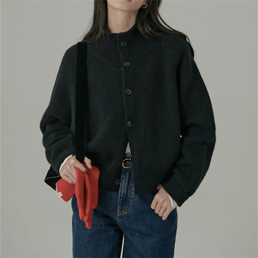 

Женская водолазка в японском стиле в стиле ретро, вязаный кардиган, мягкий восковой однотонный свободный крой, осенне-зимняя верхняя одежда, свитер, куртка