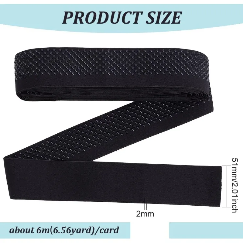 6.5 Yards Non-Slip Silicone Elastic Gripper Band 2inch Wide Black Polyester Eastic Tape Dot Silicone Backed Gripper