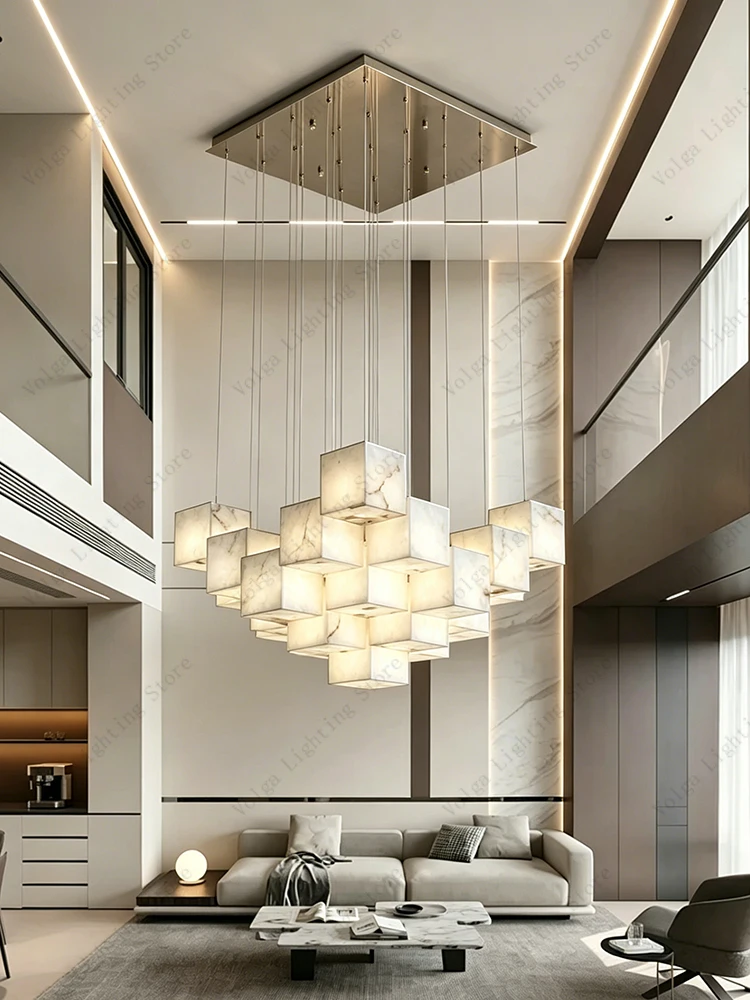 

Cube Marble Lampshades Ceiling Pendant Light Decoration Dining Table Bar, Stairwell Big Pendant Lights Alabaster Lampa 2026