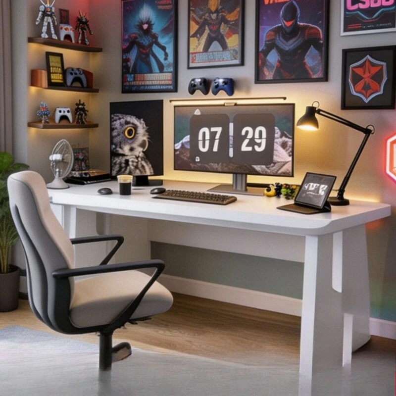 Solid wood white e-sports table desk workbench household bedroom e-sports room simple log large board computer desktop table