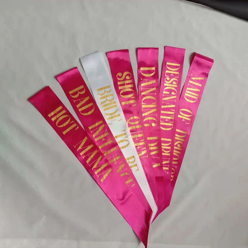 7pc Team Bride Satin Sash Set - Sophisticated & Fun Party Favors for Bachelorette Party, Bridal Shower & Wedding Party