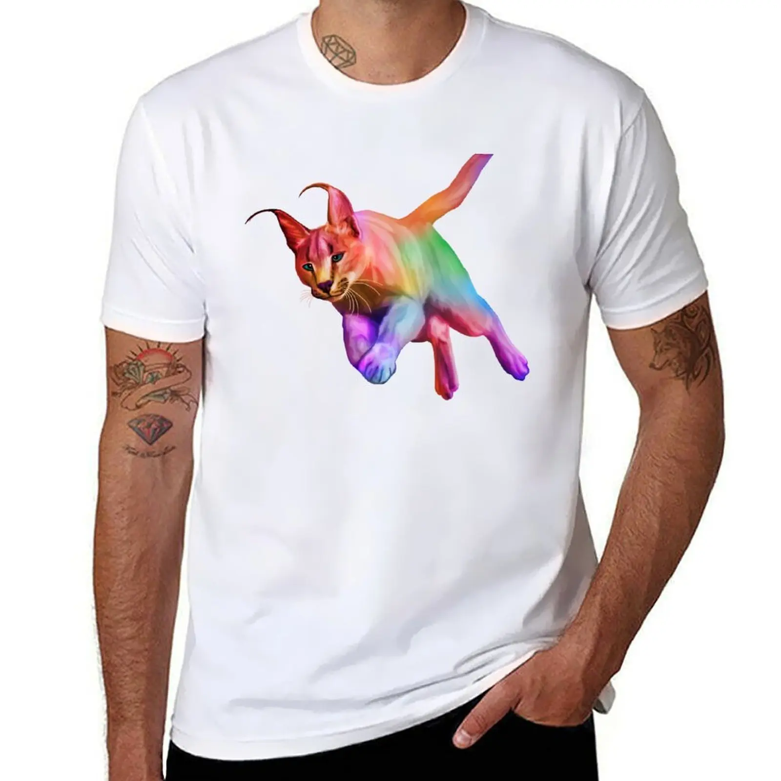 

Colorful Caracal Cat T-Shirt cotton t shirts man 100% t shirt man plain man t shirts for men T-Shirt