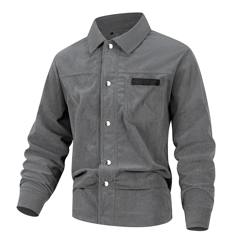 Men's Long Sleeve Corduroy Shirt Loose Fit Turn-down Collar Jacket Warm Outerwear Spring Autumn Casual Fashion Polyester Fiber