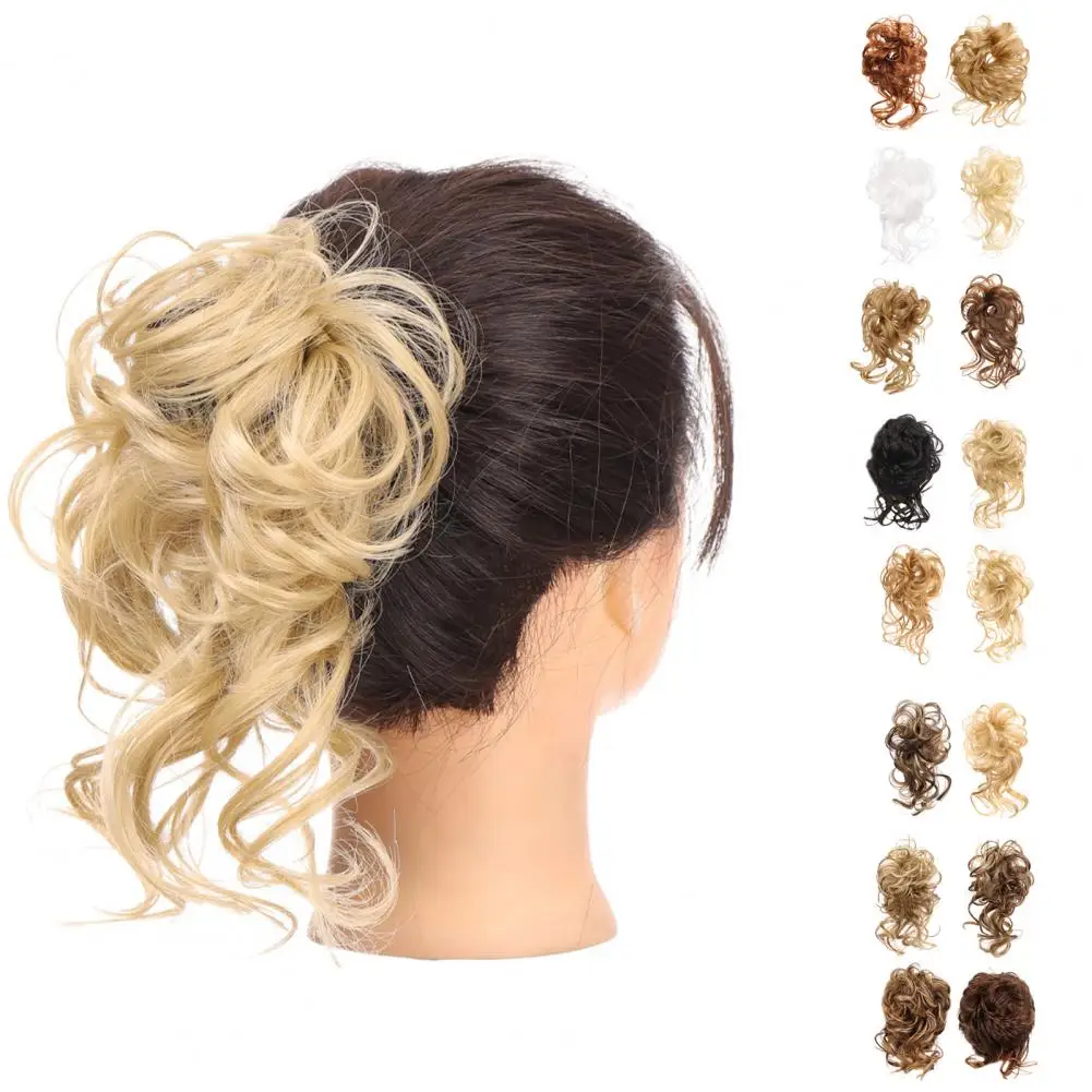 Synthetic Hair Bun Bands Blonde Curly Donut Chignon Hair Scrunchies Elastic Band Curly Chignon Donut Updo Scrunchies Hair Pieces