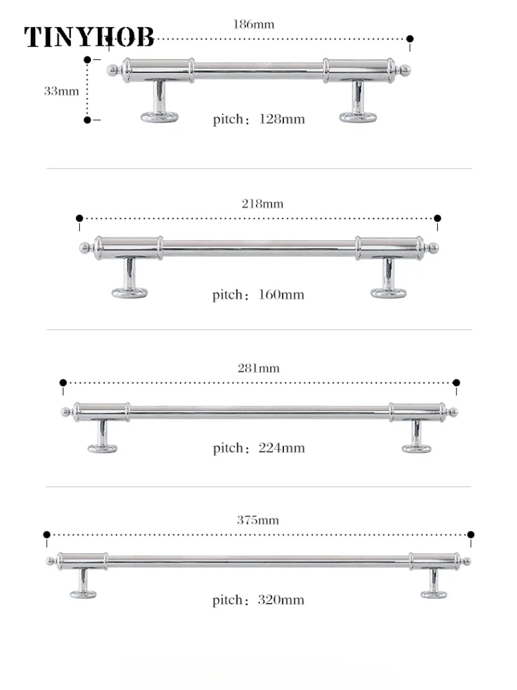 Bright Chrome Solid Brass Furniture Handles Wardrobe Shoe Cabinet Wardrobes Pull T-bar Knobs Pitch 160mm Long  Available