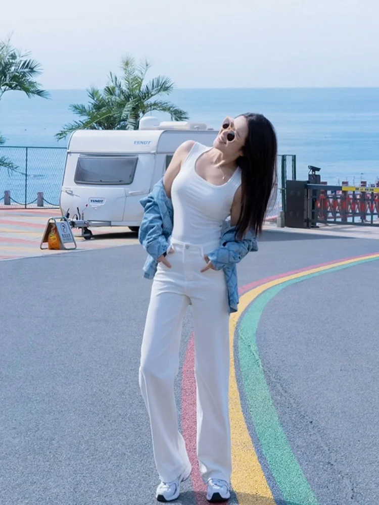 

Мужские джинсы Pure White: облегающие, эластичные, американского кроя, прямые, слегка расклешенные, Cleanfit, с высокой талией, длинные брюки