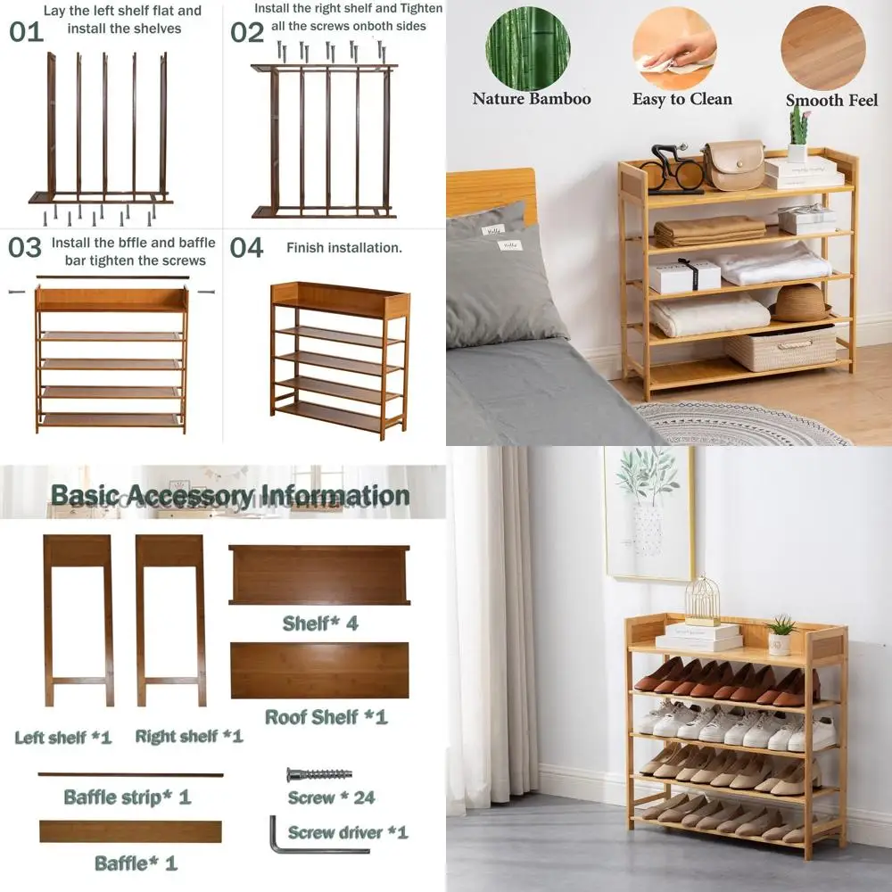

5-Tier Bamboo Shoe Organizer Rack for Entryway, Stackable Design, 31.50'' Length