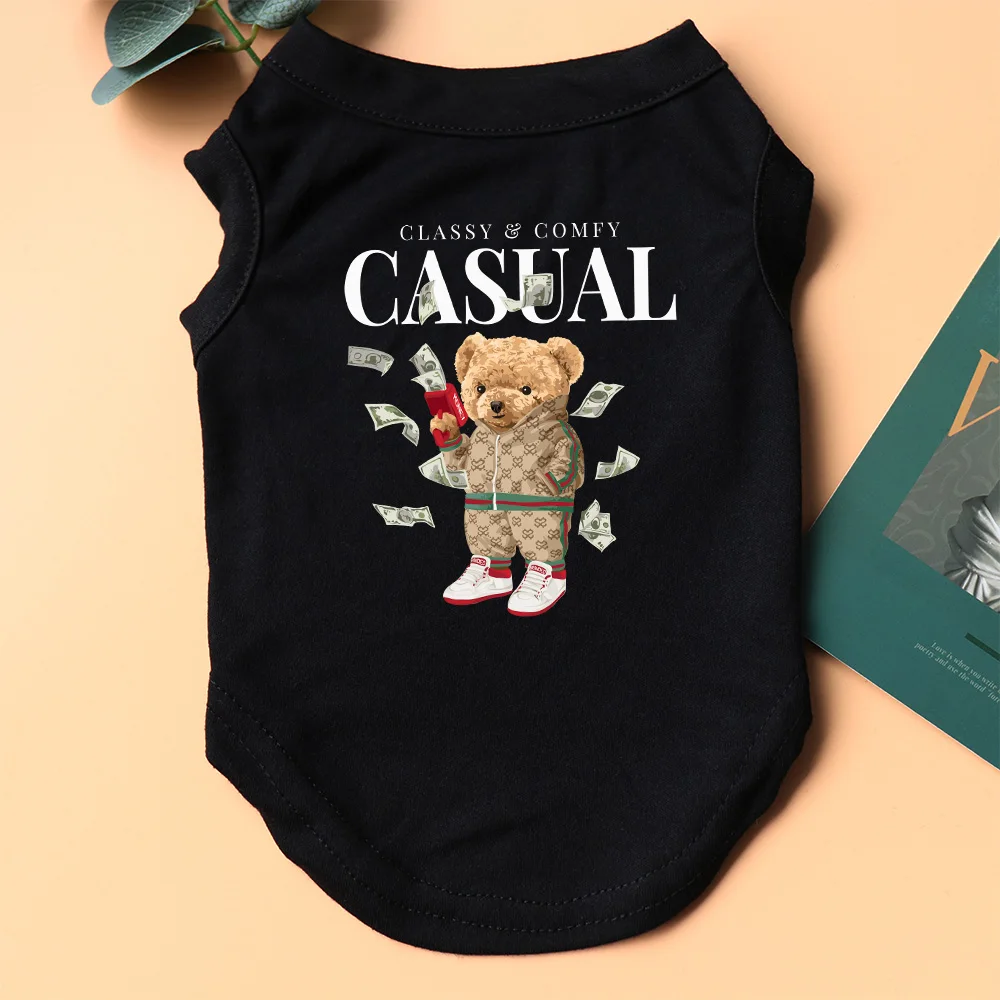 Casual Money Classy Dog Puppy Singlet Clothes Cotton Small Medium Chihuahua Frenchie Yorkshire Spring Summer Streetwear Fashion