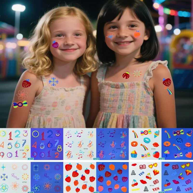 

Детские милые ночные светильники, татуировки, наклейки для девочек и мальчиков, вечерние мероприятия, милые переводные татуировки, наклейки, сделай сам, украшения для татуировки на лице, руке