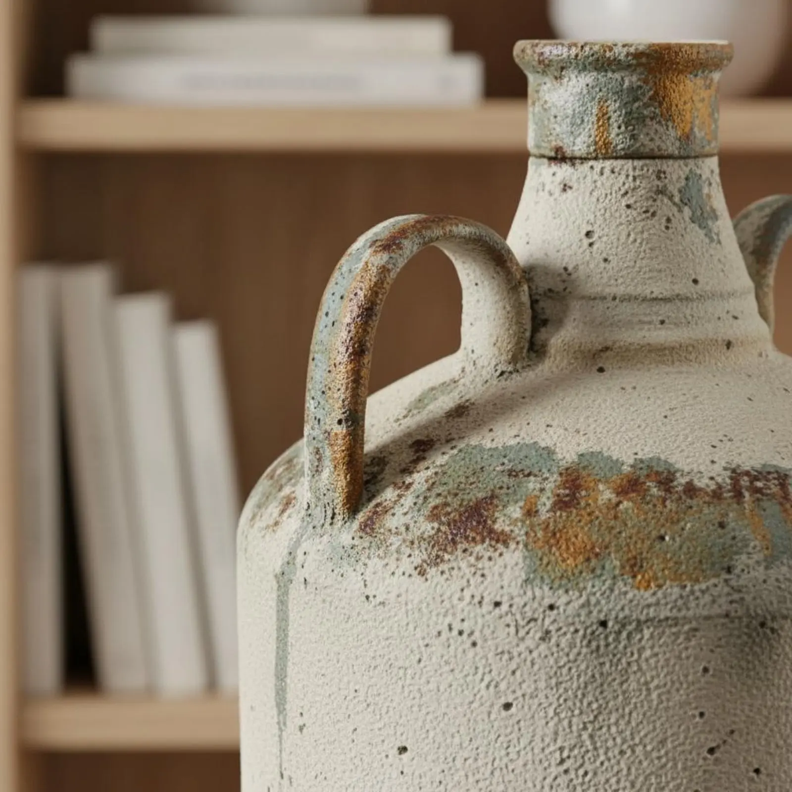 Wabi Sabi Planter Distressed Finish Rustic Vase Aged Ceramic Jar Minimalist Decorative Pot Sturdy for Tabletop, Shelf