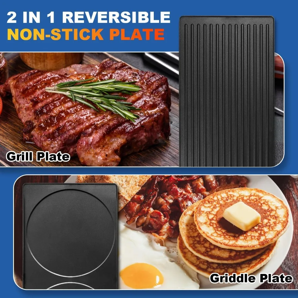 Indoor Grill, Raclette Table Grill, 1500W Electric Grill Korean BBQ Grill with 2 in 1 Reversible Non-stick Plate/Wooden Base