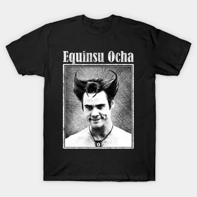 Camiseta masculina vintage de verão com estampa Jim Carrey - Ace Ventura White Devil, unissex, gola redonda, 100% algodão, manga curta.