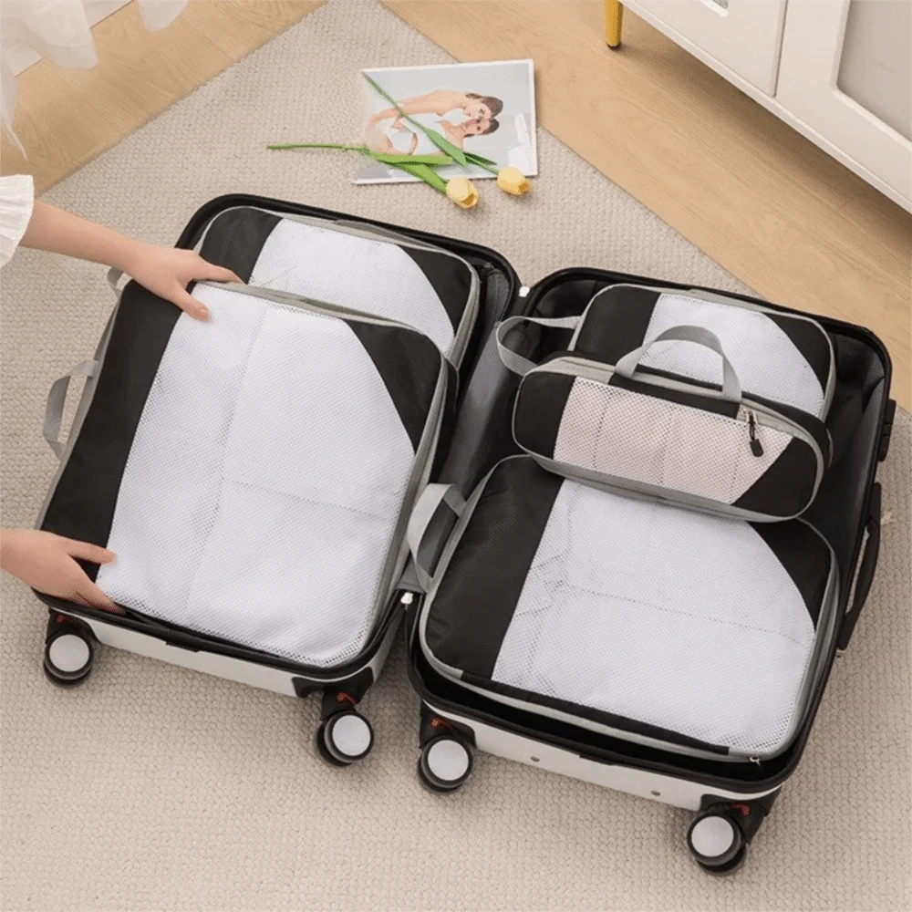 

3pcs Large Capacity Travel Compression Bags Multifunctional Extensible Travel Organizer Cubes Zipper Closure Space Saving