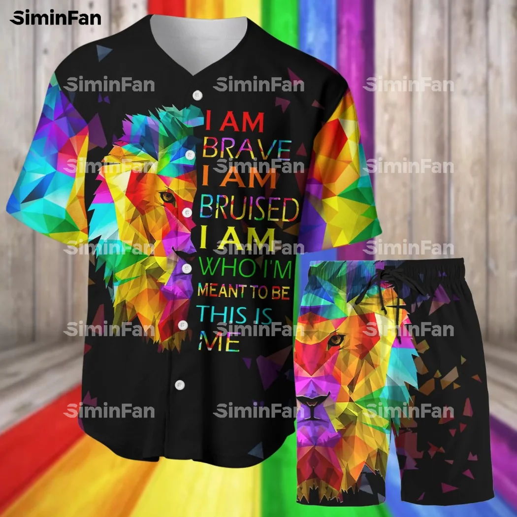 LGBT PRIDE LION RAINBOW 3D Printed Men Baseball Jersey Tshirt Shorts Summer Suit Female Tee Top Tracksuit Two-Piece Sportswear 1