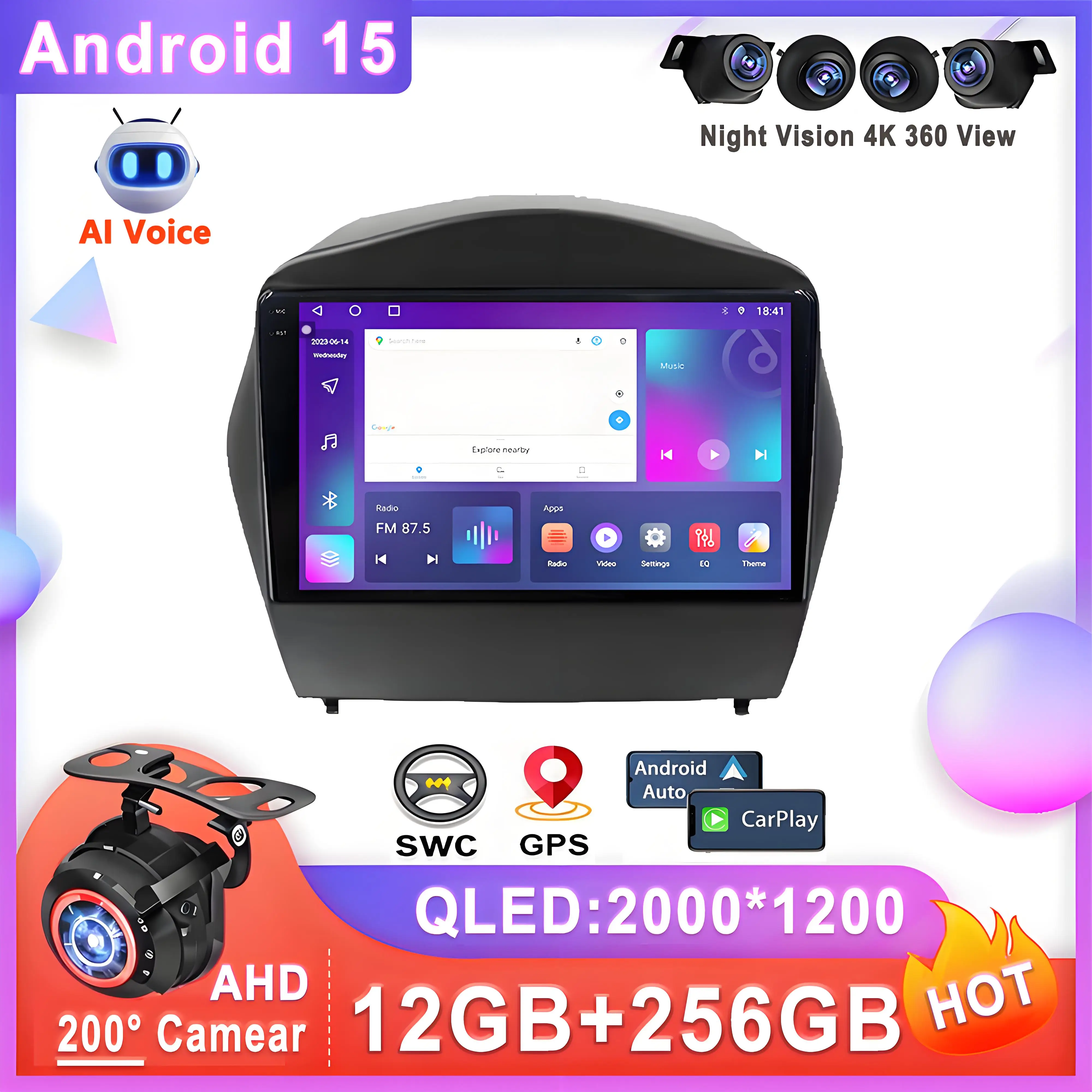 

Car Radio Android 15 For Hyundai Tucson 2 LM IX35 2009-2015 Stereo Multimedia Player No 2din DVD 5G 2K Player Navigation Car GPS