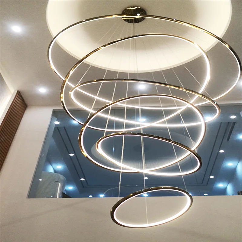 Hotel Lobby Ceiling LED Stainless Steel Chandelier Home Interior Staircase Villa Ceiling Light Minimalist Nordic Modern Home Lig