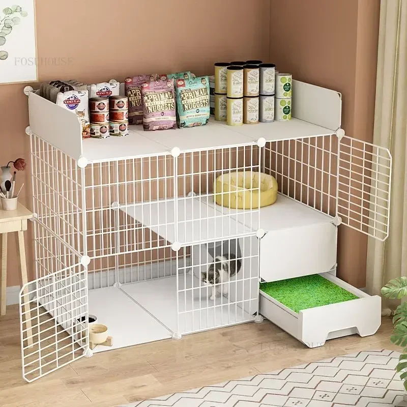 Household Indoor Cat Cages Transparent House Large Capacity Living Room Balcony Pet Cat Fence Two-story Cat Villa Pet Cages