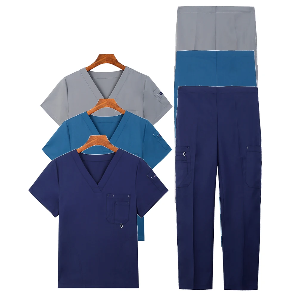 Best Quality Women's Medical Uniform Nurse Scrubs Set Top Pants Dental Nursing Clothes Doctor Working Suits Blue Color N9901