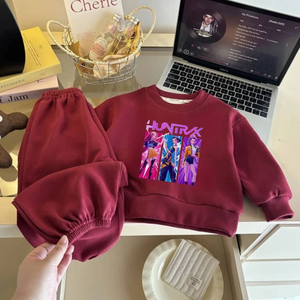 

Children Knit Sweatshirts Baby Costume Huntrix Tracksuit Round Neck Pullover Casual Pullover Tops+Matching Pants Set Hot Sales