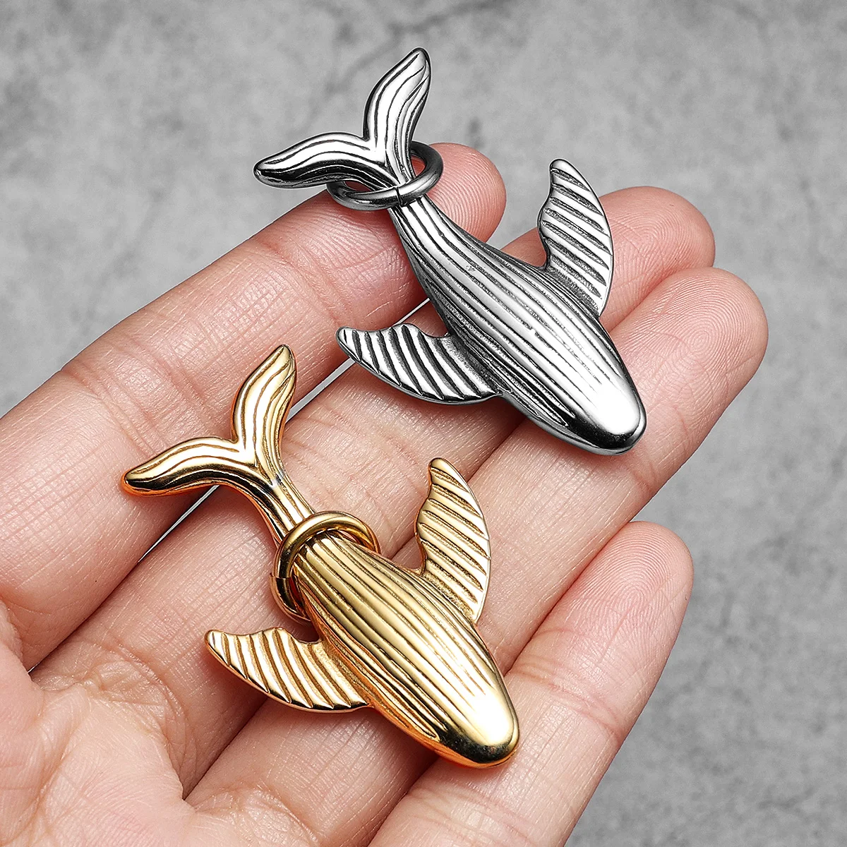 Minimalist Whale Tail Pendant Necklace Stainless Steel Unisex Hip Hop Jewelry Waterproof Sweater Chain Cool Trendy Couple Gift