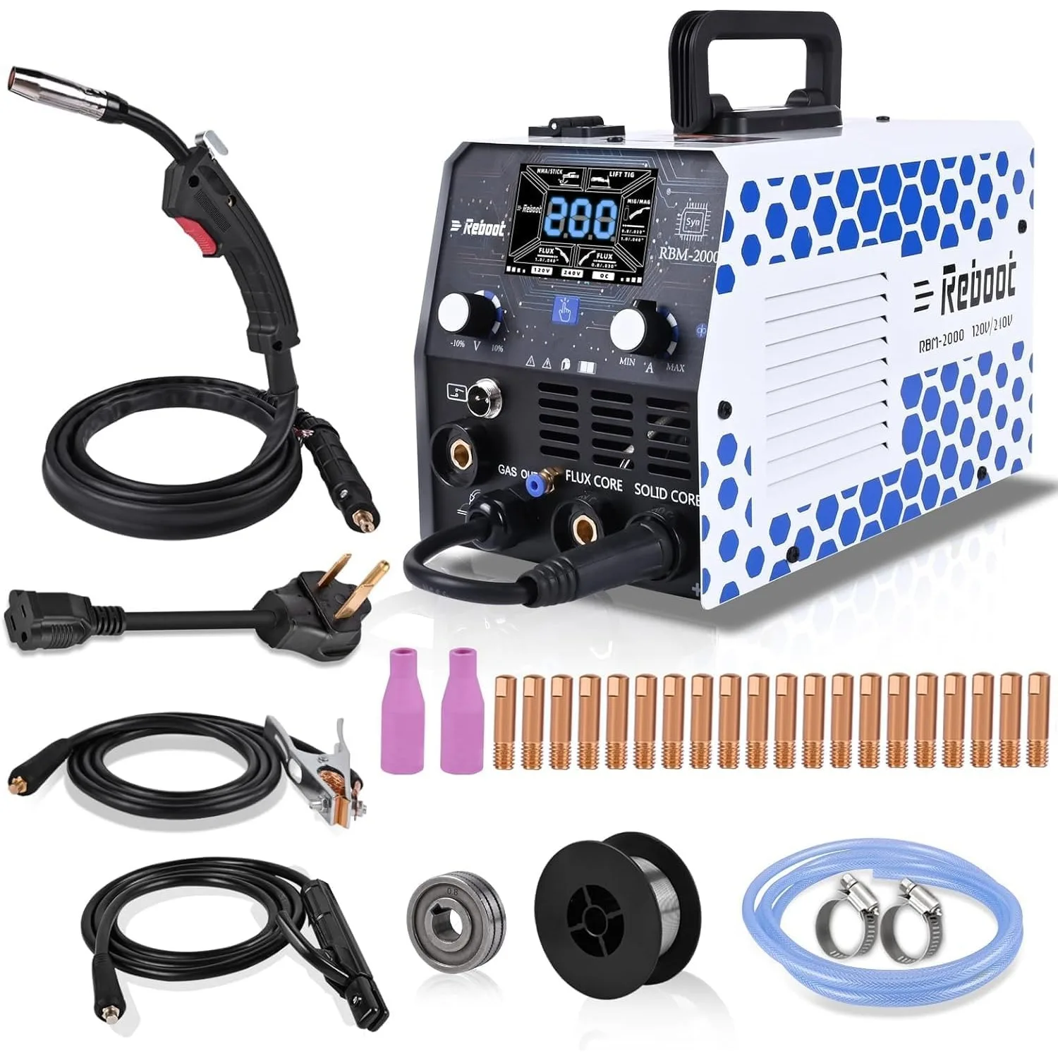 200Amp MIG Welder 120V 240V 5 in 1 Welding Machine, Multiprocess for Gasless Flux Core MIG Welder/Gas MIG/Lift TIG/Stick/Spot