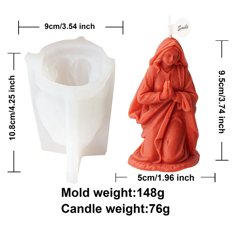 Silicone Religious Praying Holy Virgin Mary Sculpture Casting Mold Blessing Mama Mary Godmother Female Deity Aroma Candle Molds