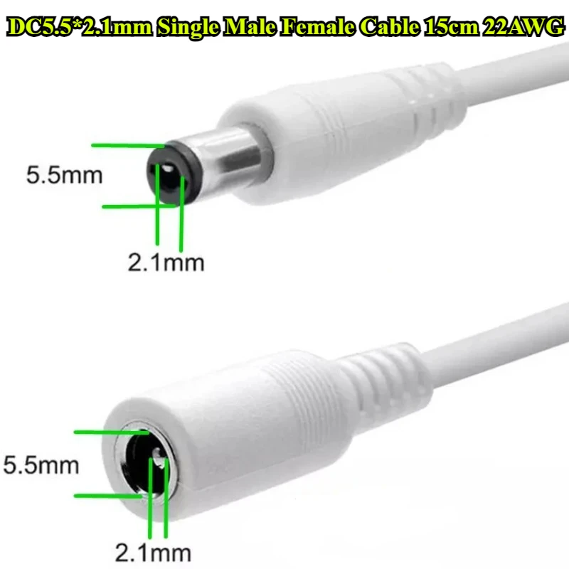 

DC5.5*2.1mm Single Male Female Cable Connector DC5.5x2.1mm Plug Adapter Wire 15cm 22AWG for TV Camera LED Strip Tape Light