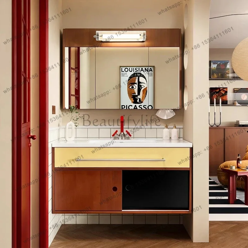 

Medieval Bauhaus contrasting color bathroom cabinet combination ceramic integrated basin toilet wash basin washstand
