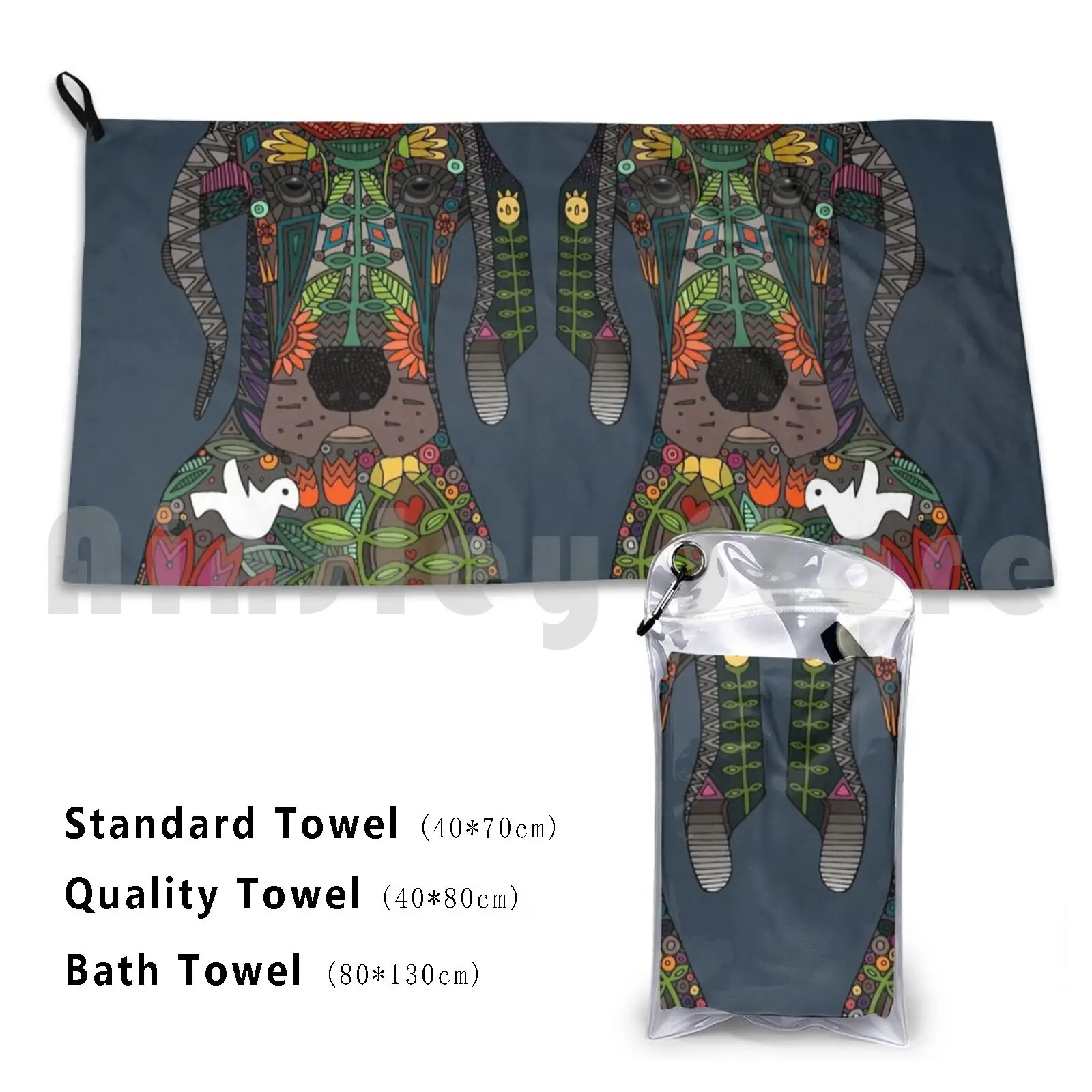 Great Dane Love Midnight Beach Towel Quick Dry Quality Towel Dog Great Dane Nature Botanical Flower Floral Color Colour