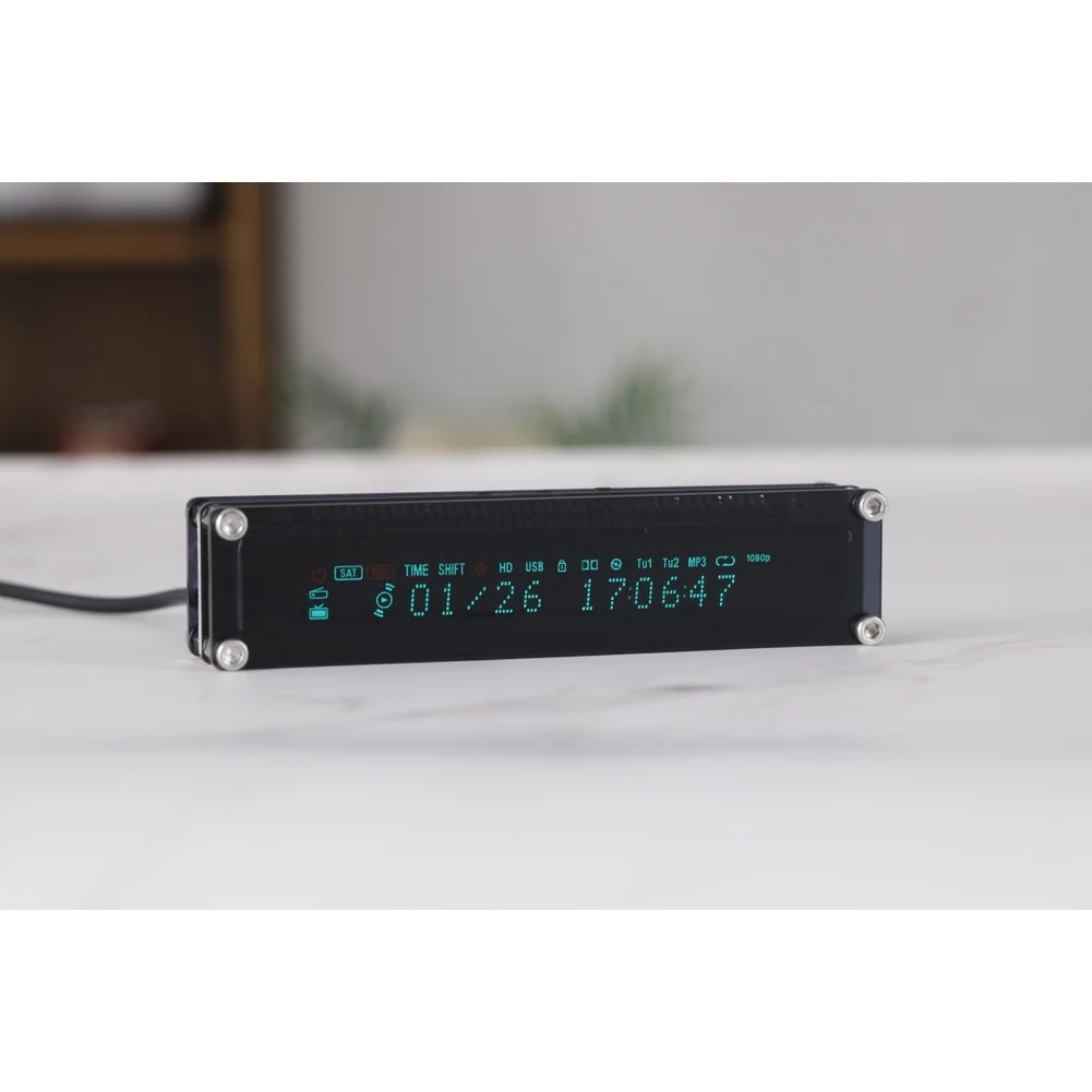 VFD Desktop Clock Retro Design USB Powered Vacuum Fluorescent Display for Time Date and Temperature Monitoring