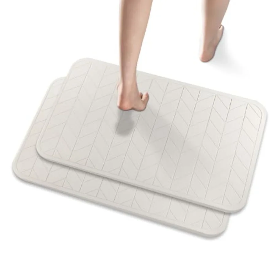 2 Pack Diatomaceous Earth Shower Mat, Stone Bath Mat, Nonslip Super Absorbent Fast-Drying Hard Bath Mat for Bathroom Shower Flo