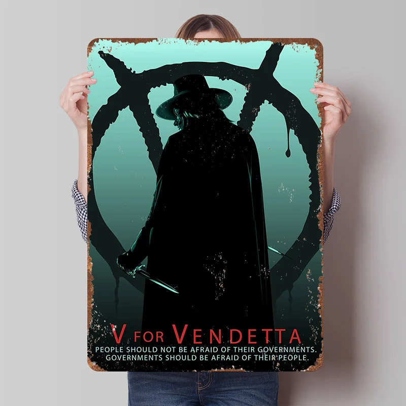 V for Vendetta Movie Cover Metal Poster Custom Wall Art Retro Vintage Tinplate Signs for Man Cave Decoration Bedroom Wand Deko