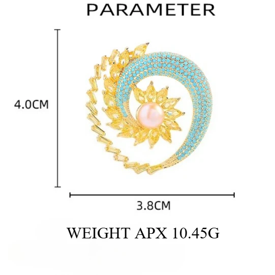 Retro Literary Blue and Gold Contrasting Brooch Women's Freshwater Pearl Niche Design Zircon-encrusted Corsage Coat Accessories